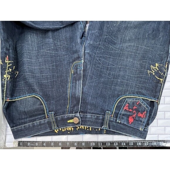 VTG Attitude Gold Baggy Denim Hip Hop Straight Cut Off Shorts Mens Sz 34x15 - Picture 11 of 13